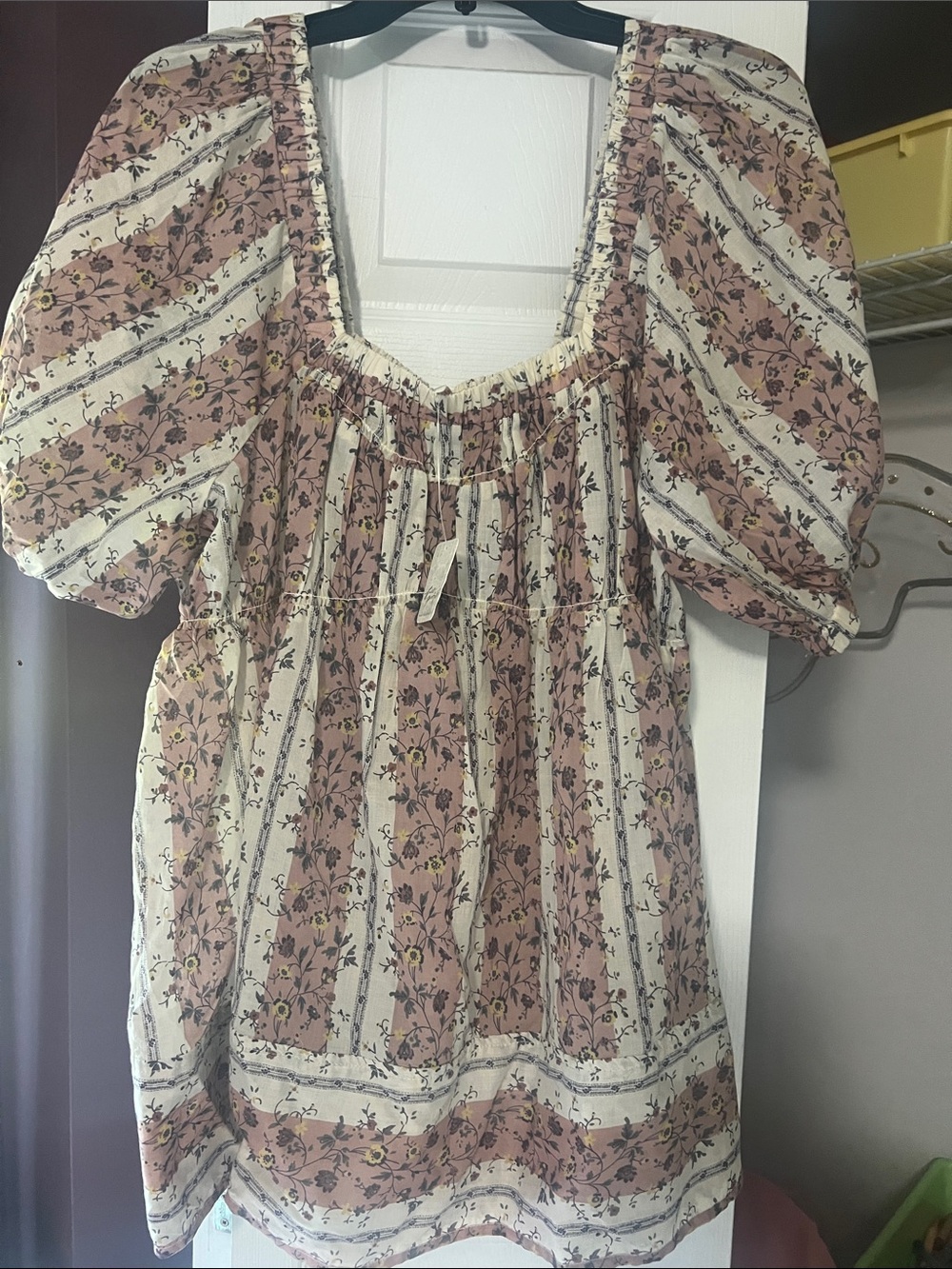Free People Pink Floral Puff-Sleeve Mini Dress